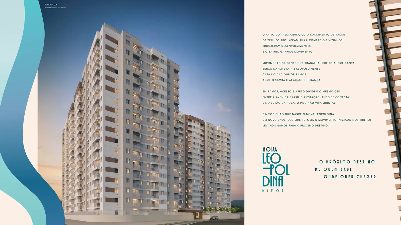Fachada do Nova Leopoldina, lançamento da Cury na Avenida Teixeira de Castro, em Ramos, Rio de Janeiro
