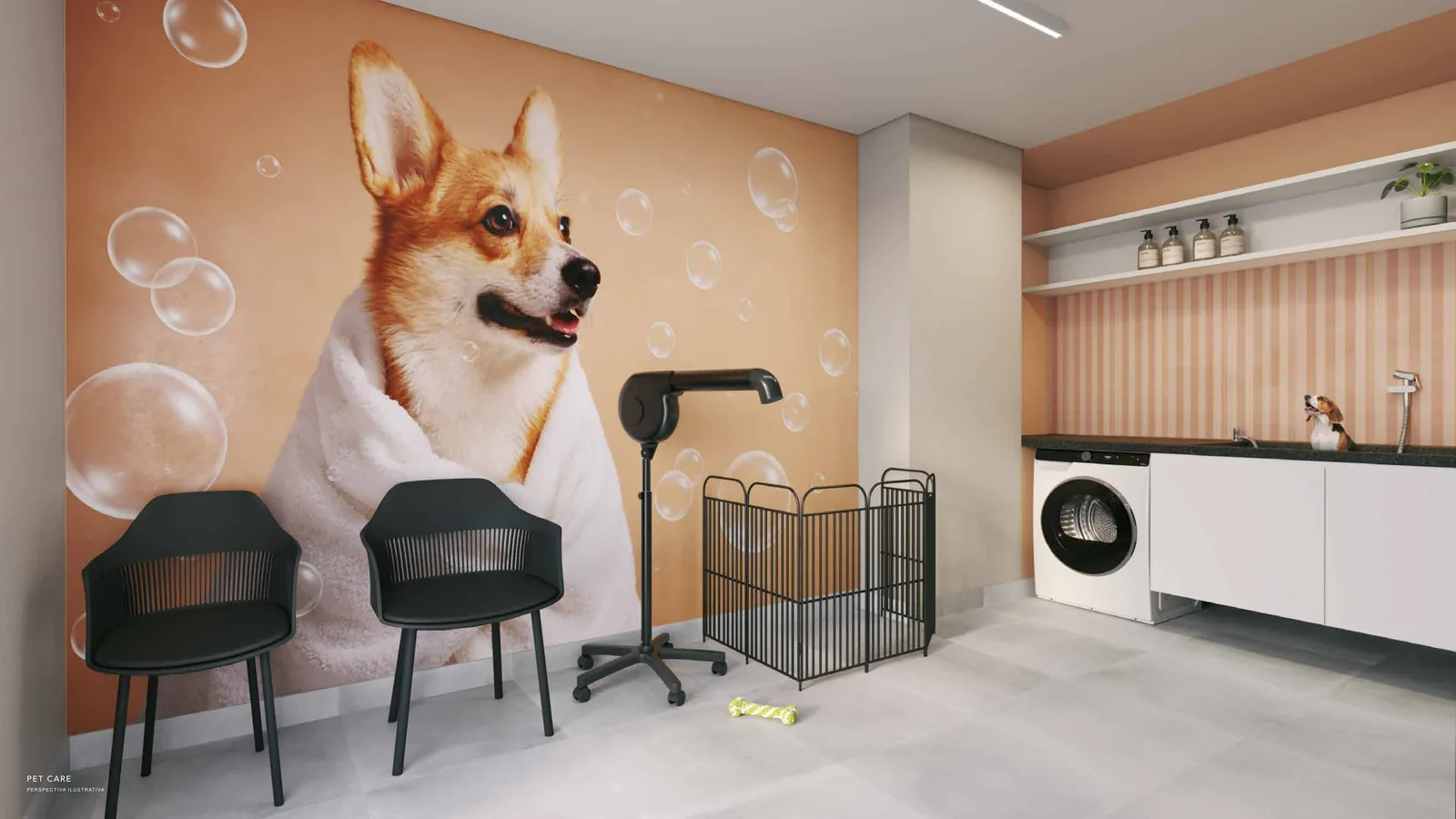 Pet care do Nova Leopoldina, espaço coberto para banho e cuidado de animais