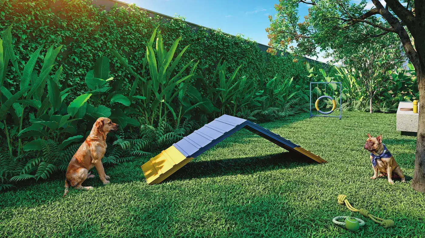 Pet place do Residencial Erê, espaço ao ar livre para cães no térreo do condomínio