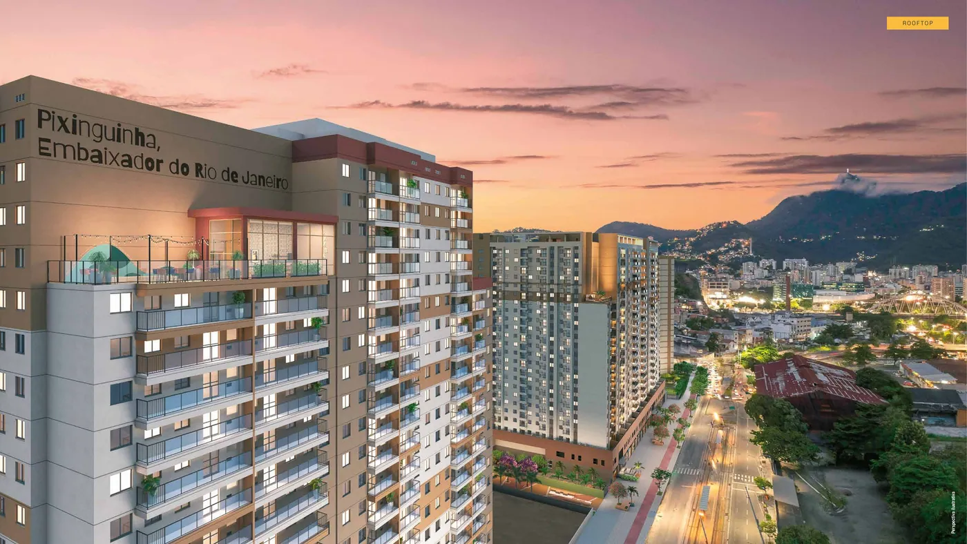Rooftop do Residencial Pixinguinha, com vista da Zona Portuária do Rio de Janeiro