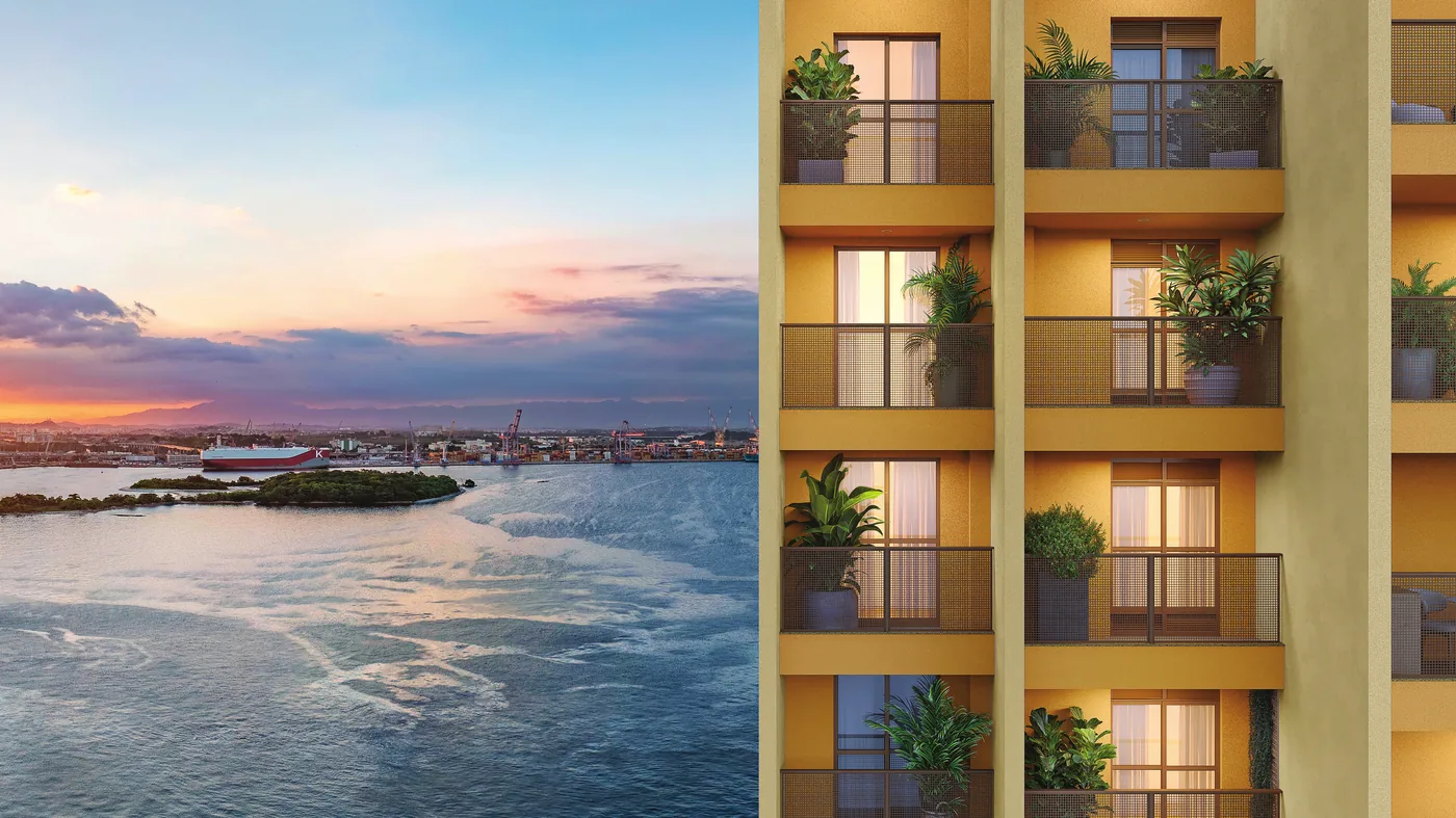 Varandas do Residencial Erê em Santo Cristo, com vista aberta para a Baía de Guanabara